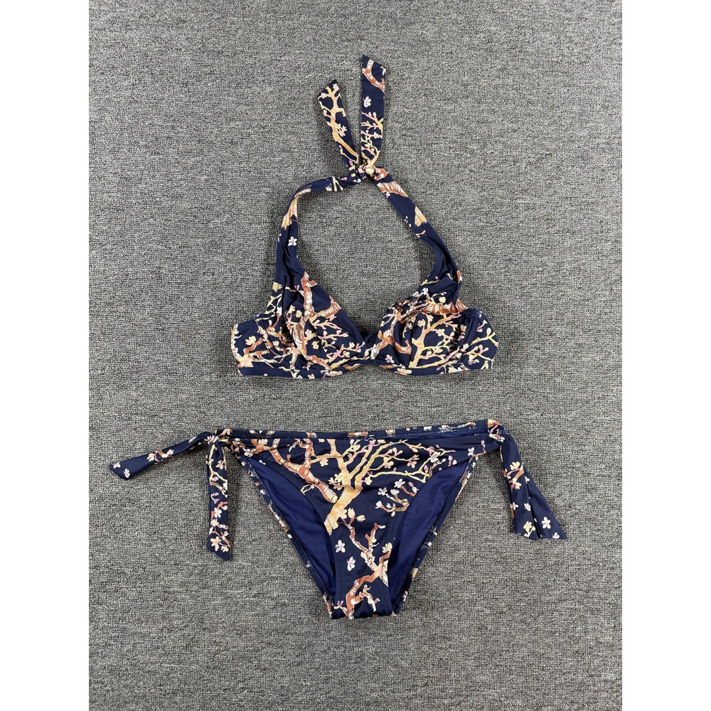 Vilebrequin Bikini Womens 6 Blue Floral Triangle Halter Tie Side Set